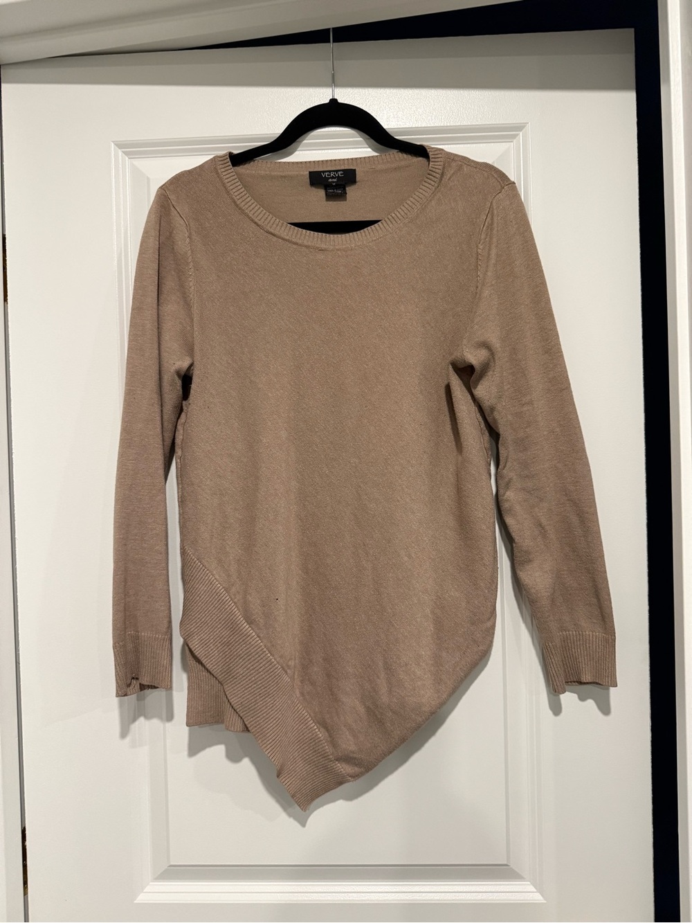 Verve Ami Women's Asymmetric Hem Crew Sweater - Beige